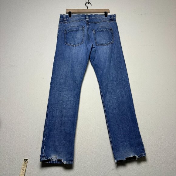 United Colors of Benetton Denim Jean Pant Men Distressed 34x33 Italy Plaid Line - Picture 2 of 14